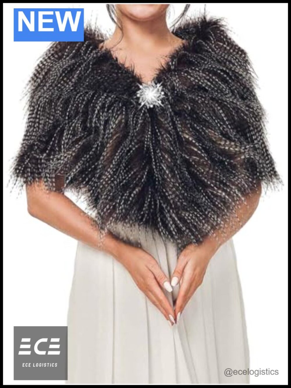 Faux Fur Wedding Shawl Wrap Bridal Stole with Brooch